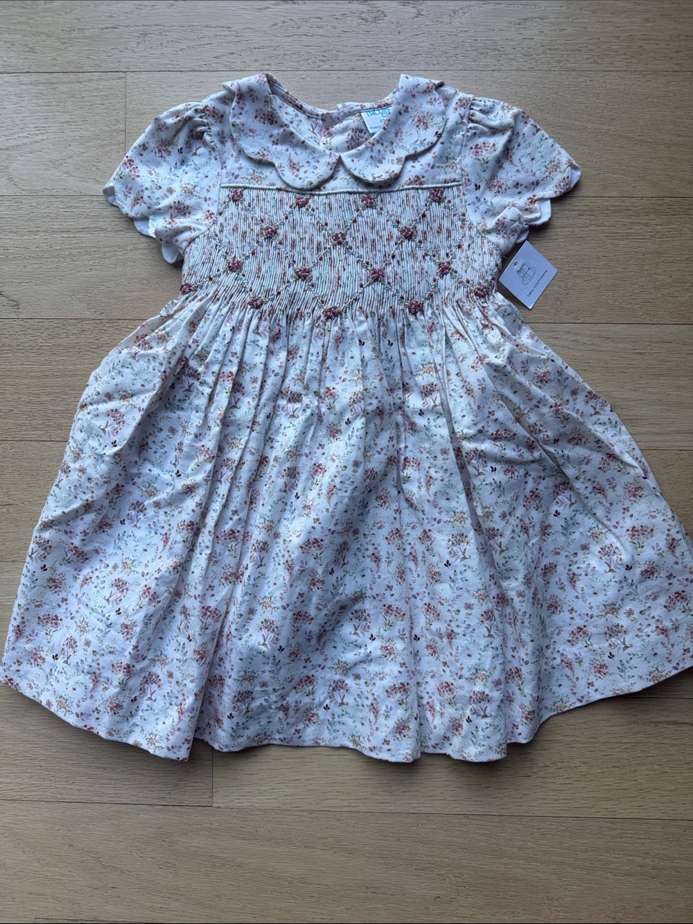 Luli & Me Pink Floral Smocked Cotton Dress